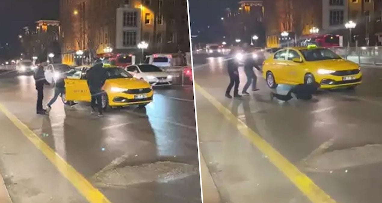 Taksiyi durdurup sürücüyü darbettiler! Magandalar yakalandı